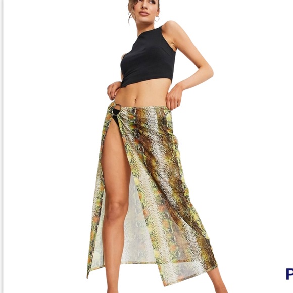 LUXE PALM mesh animal print maxi skirt cover up size L - Picture 1 of 8